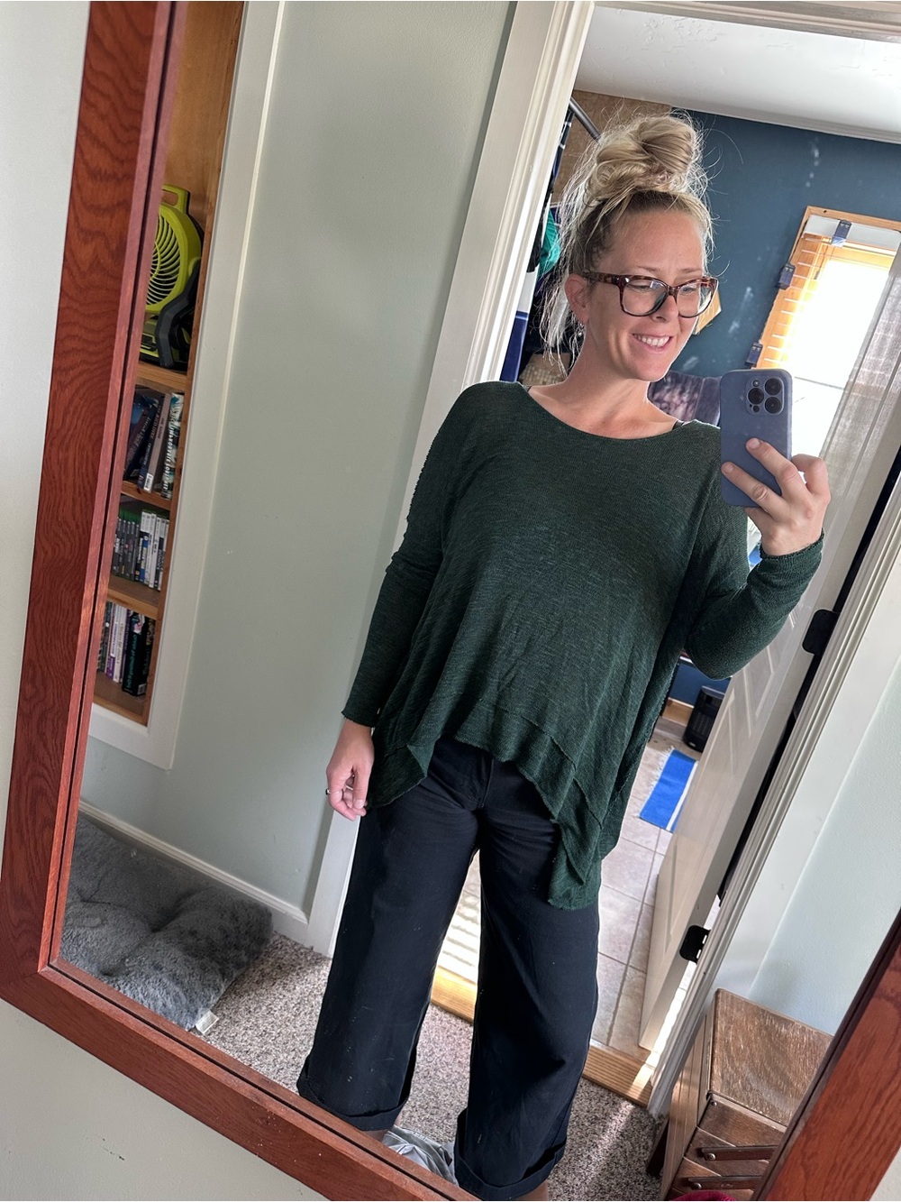 We The Free Forest Green Relaxed Scoop Neck Long Sleeve Top